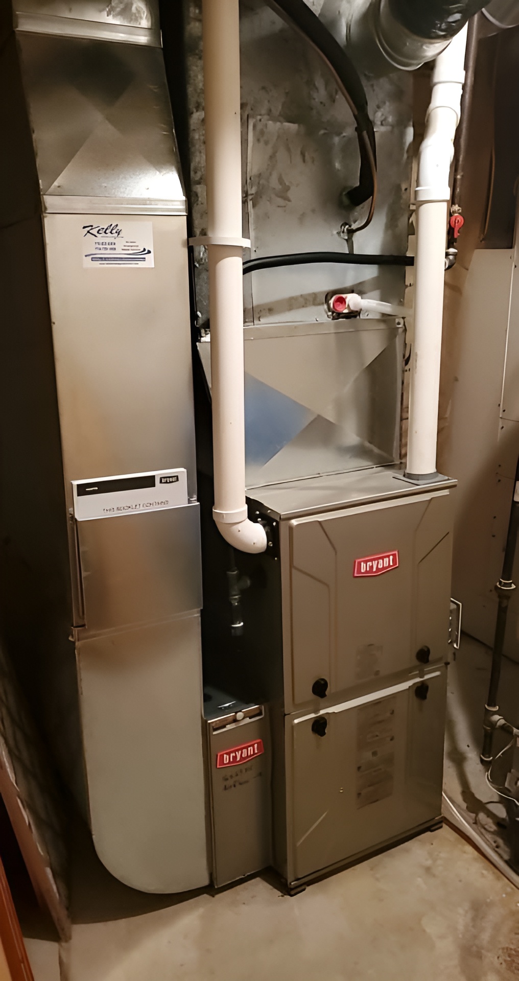 Installed furnace in a basement mechanical room